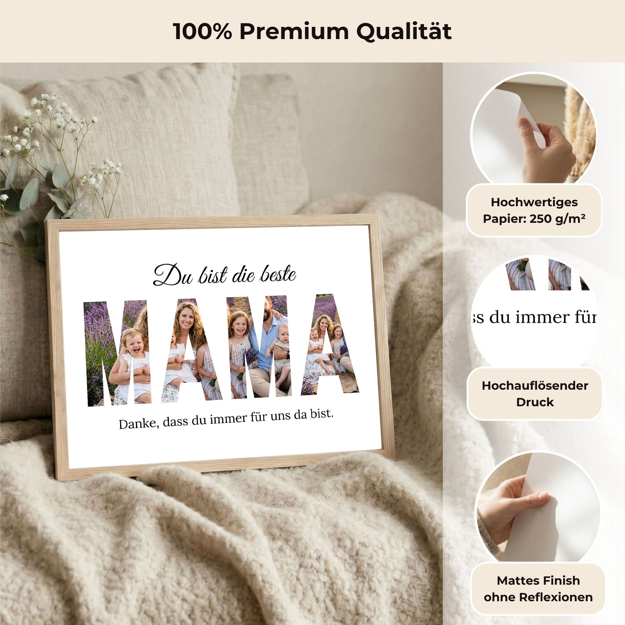 Poster "Mama Buchstaben Collage" mit Rahmen und gratis Schlüsselanhänger
