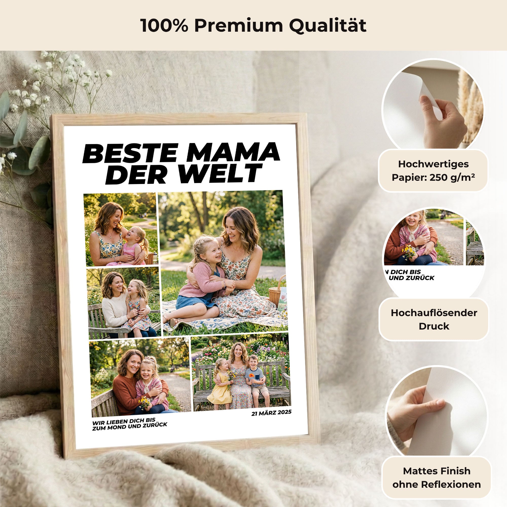 Poster "Beste Mama" mit Rahmen und gratis Schlüsselanhänger