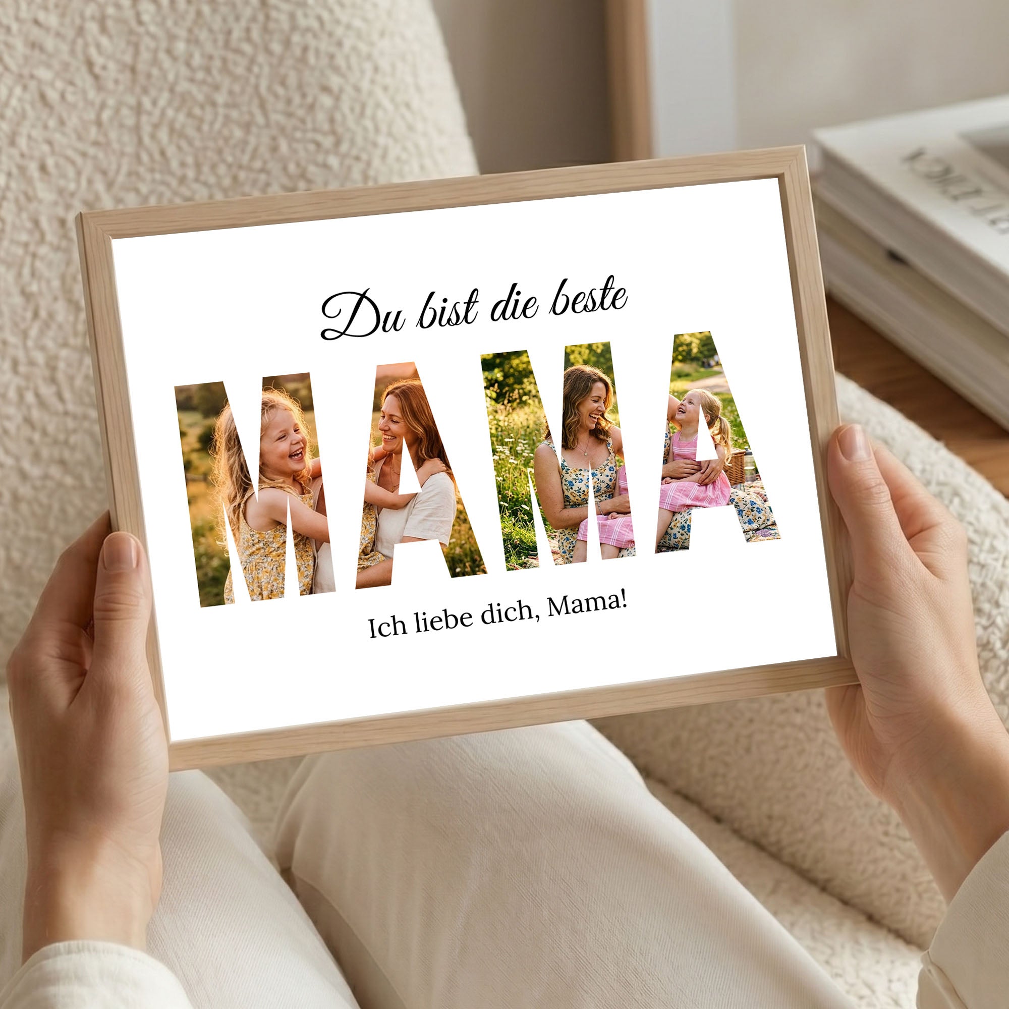 Poster "Mama Buchstaben Collage" mit Rahmen und gratis Schlüsselanhänger