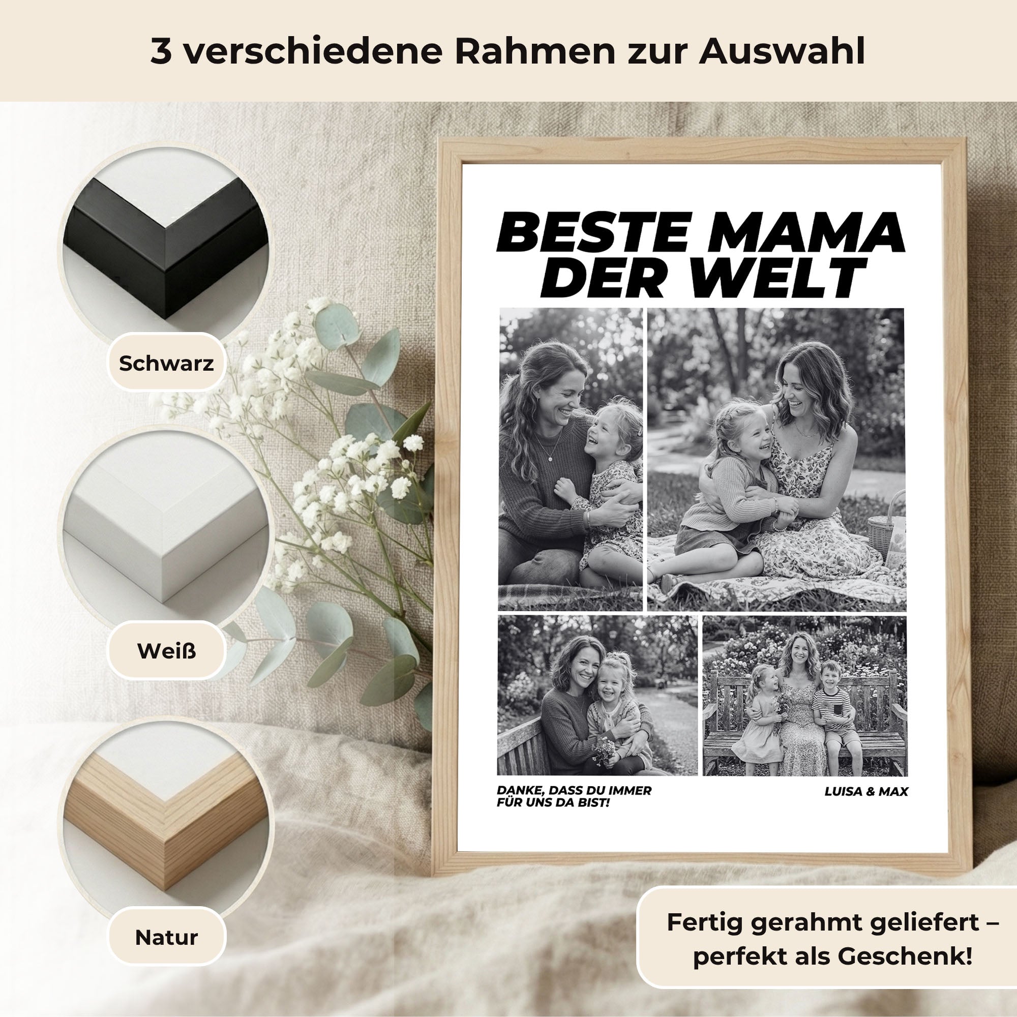 Poster "Beste Mama" mit Rahmen und gratis Schlüsselanhänger