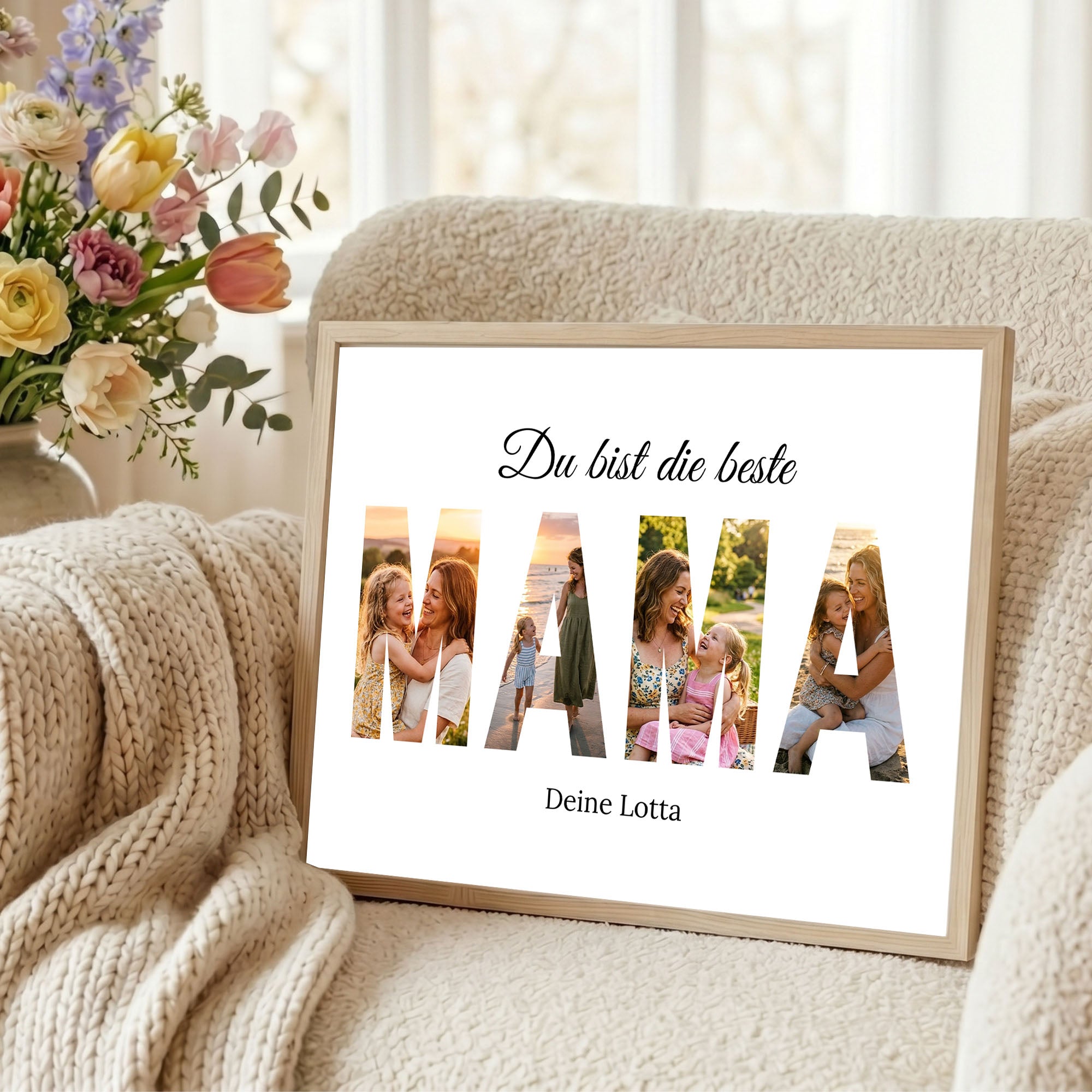 Poster "Mama Buchstaben Collage" mit Rahmen und gratis Schlüsselanhänger