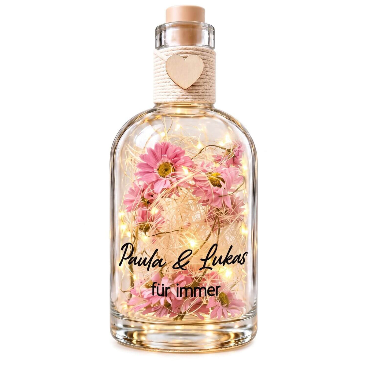 Personalisierte Flower Bottle mit LED-Licht und Wunschtext