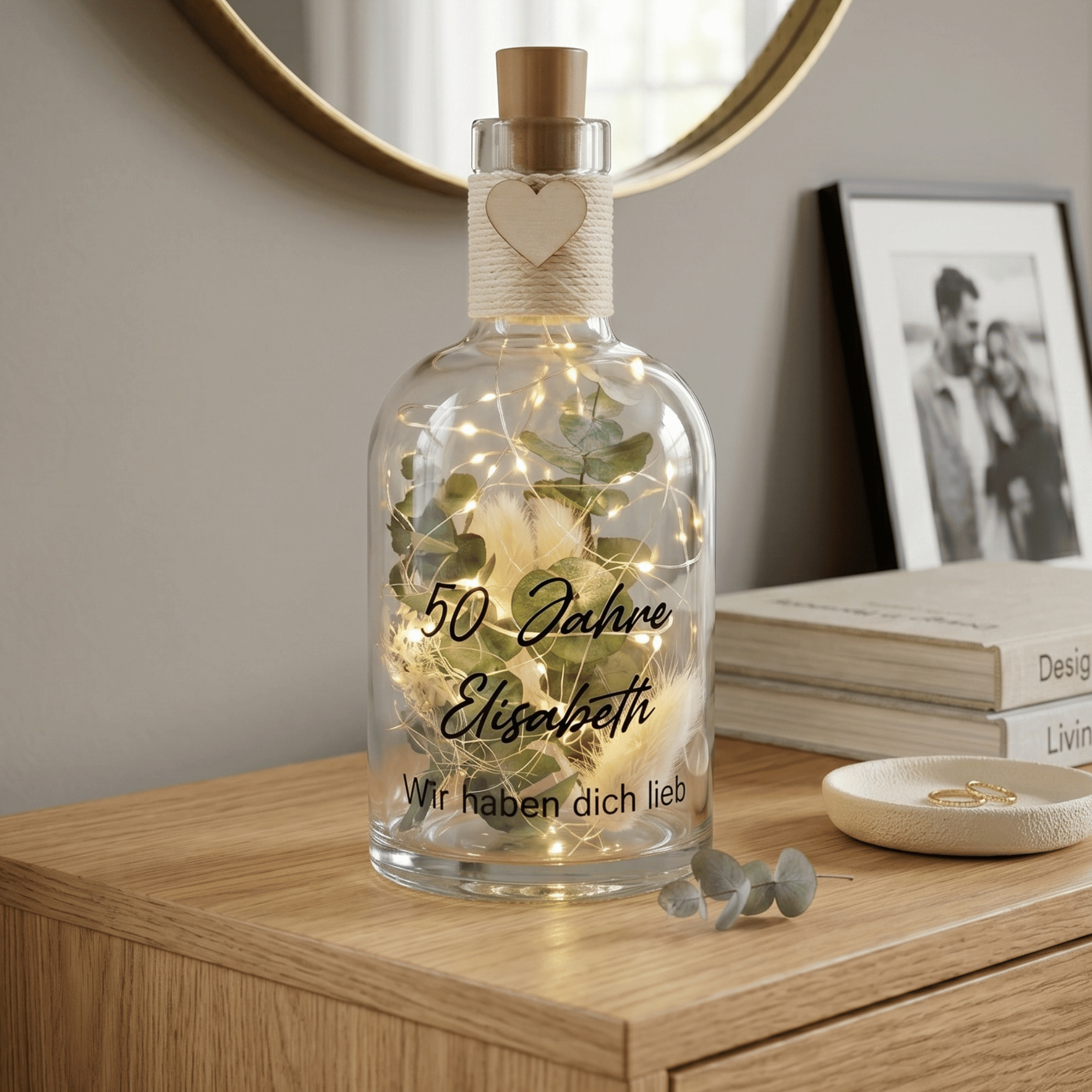 Personalisierte Flower Bottle als Geldgeschenk mit LED-Licht und Wunschtext