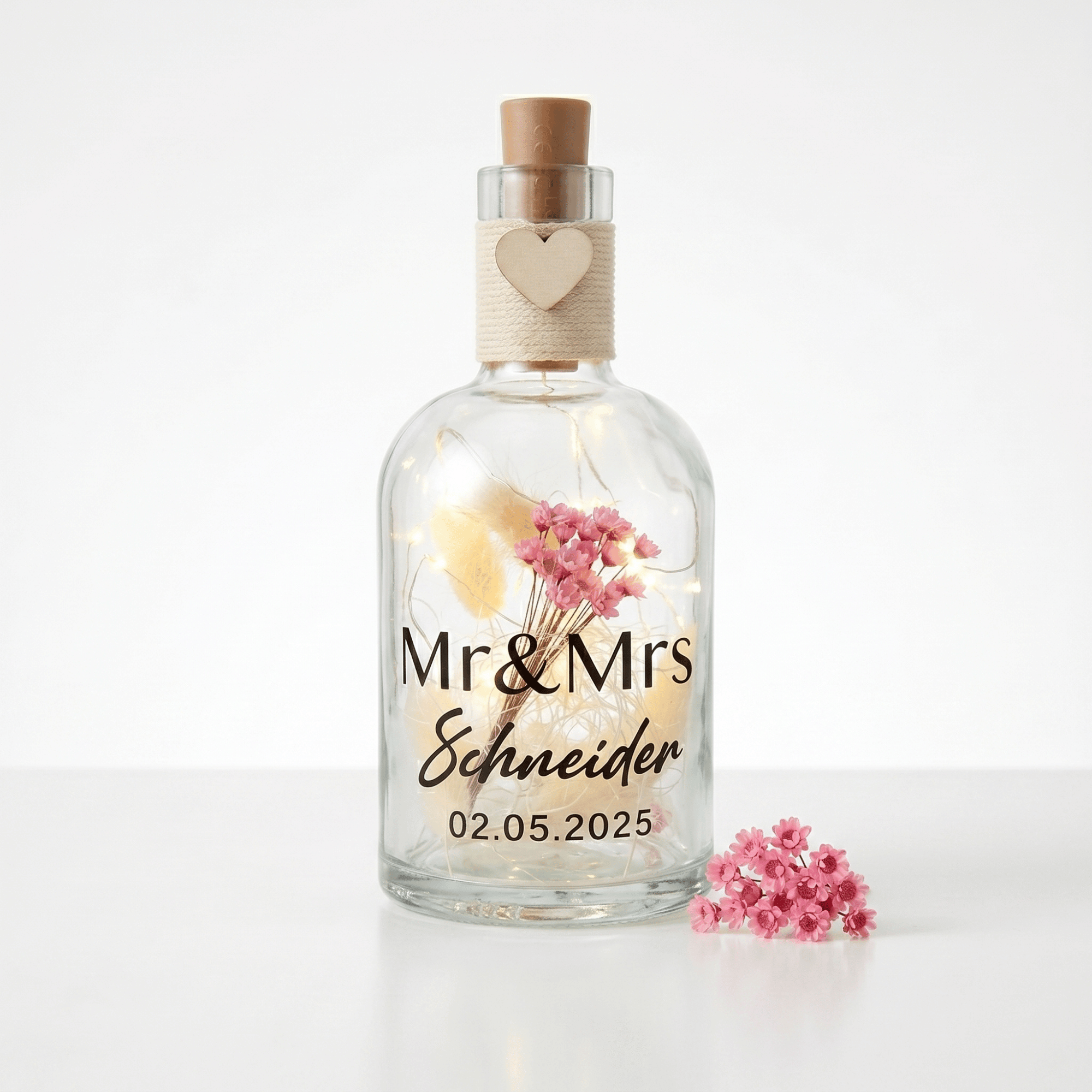 Personalisierte Flower Bottle als Geldgeschenk mit LED-Licht und Wunschtext