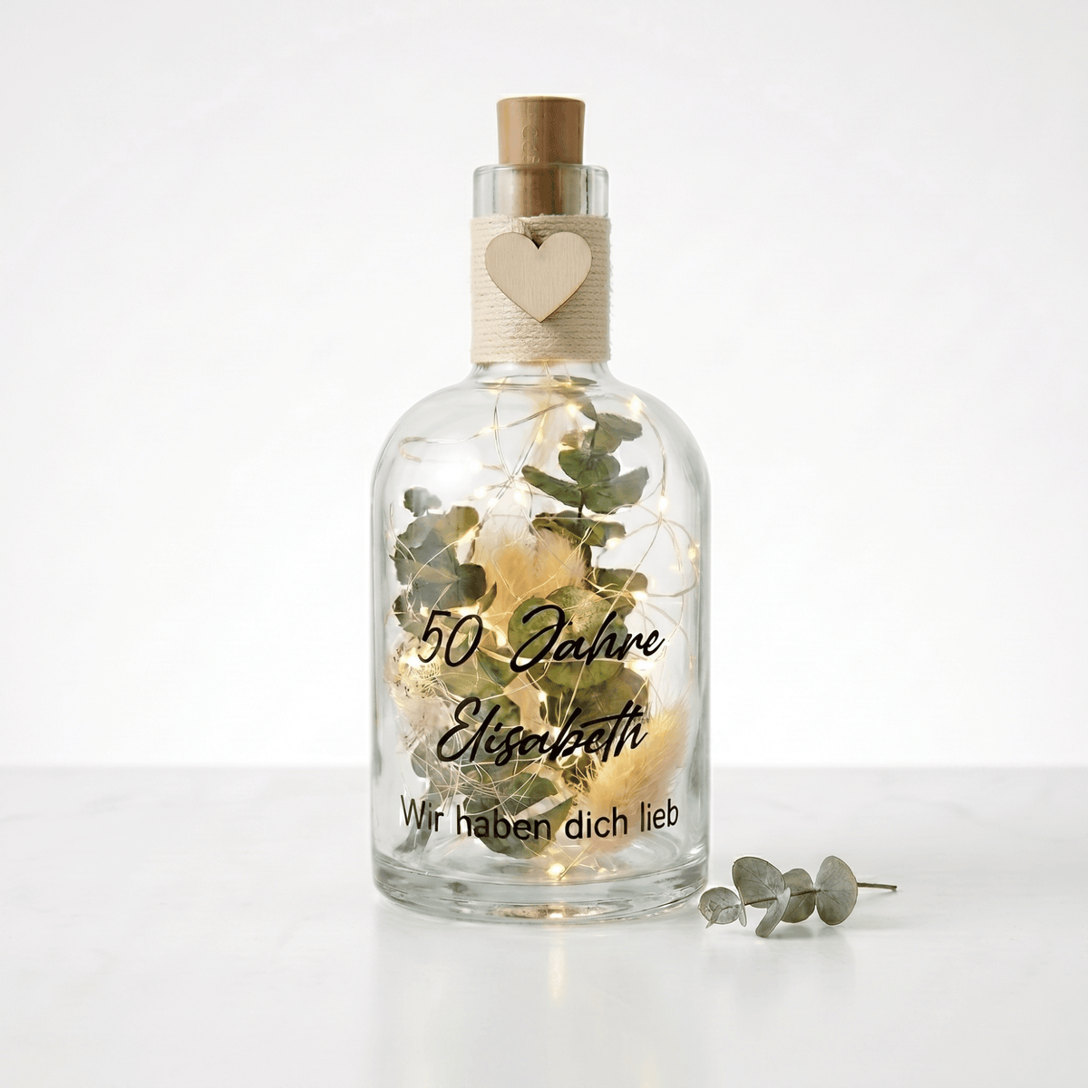 Personalisierte Flower Bottle als Geldgeschenk mit LED-Licht und Wunschtext