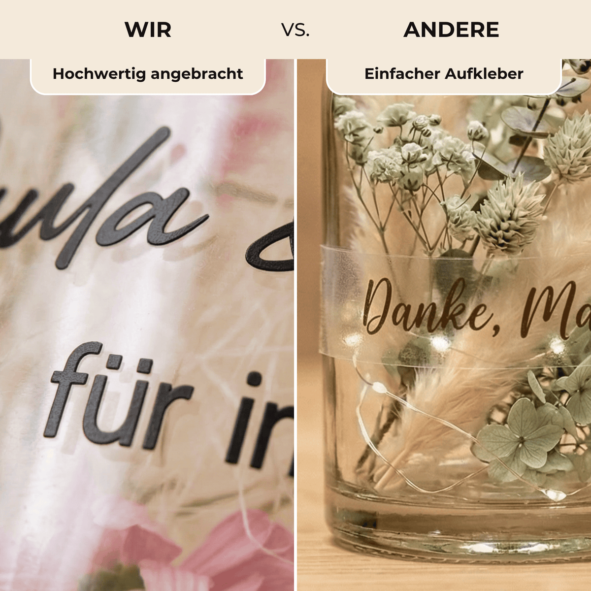 Personalisierte Flower Bottle als Geldgeschenk mit LED-Licht und Wunschtext