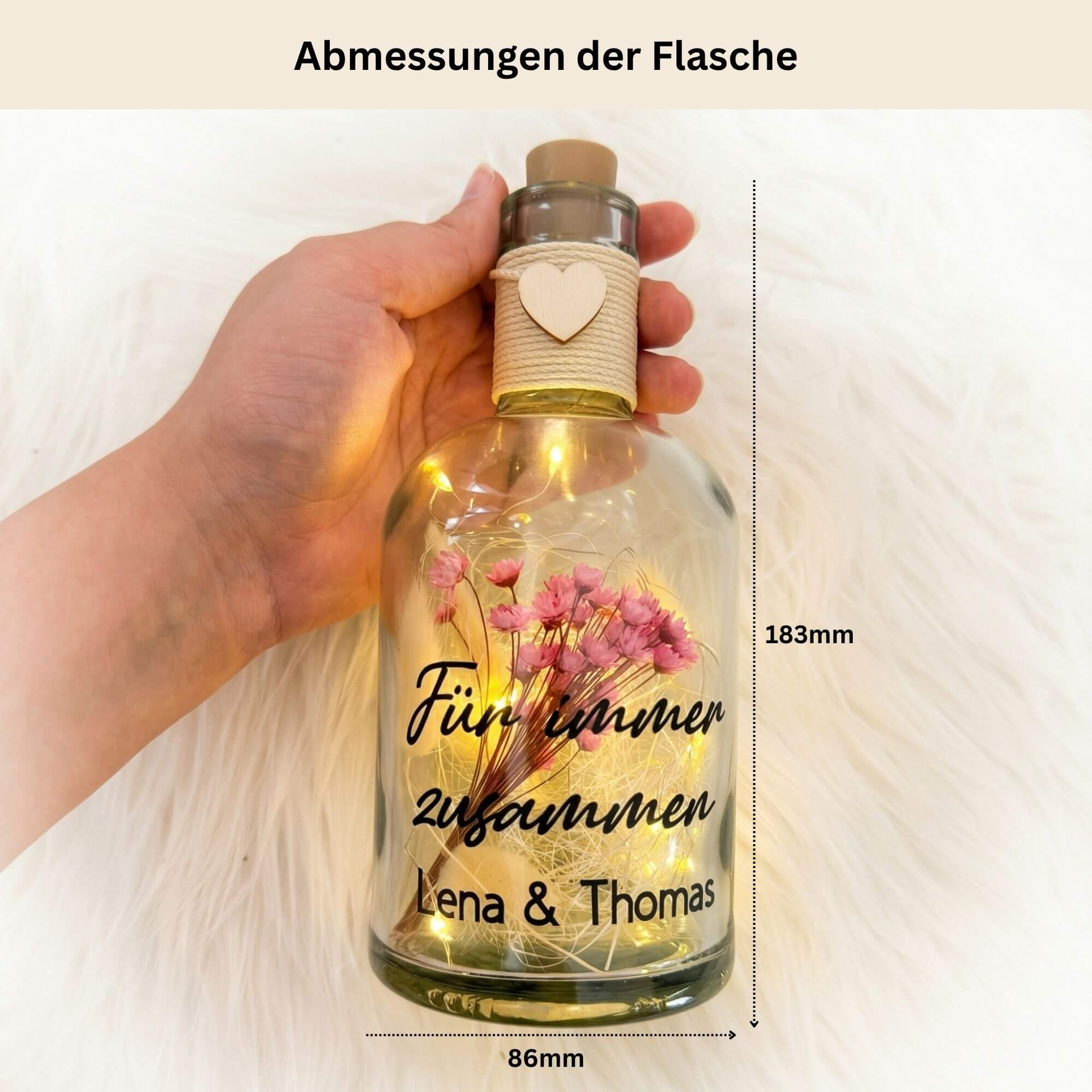 Personalisierte Flower Bottle mit LED-Licht und Wunschtext