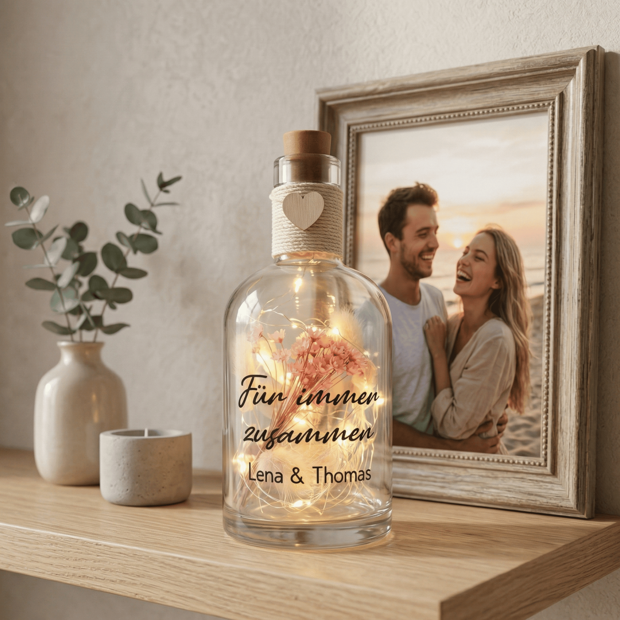 Personalisierte Flower Bottle als Geldgeschenk mit LED-Licht und Wunschtext