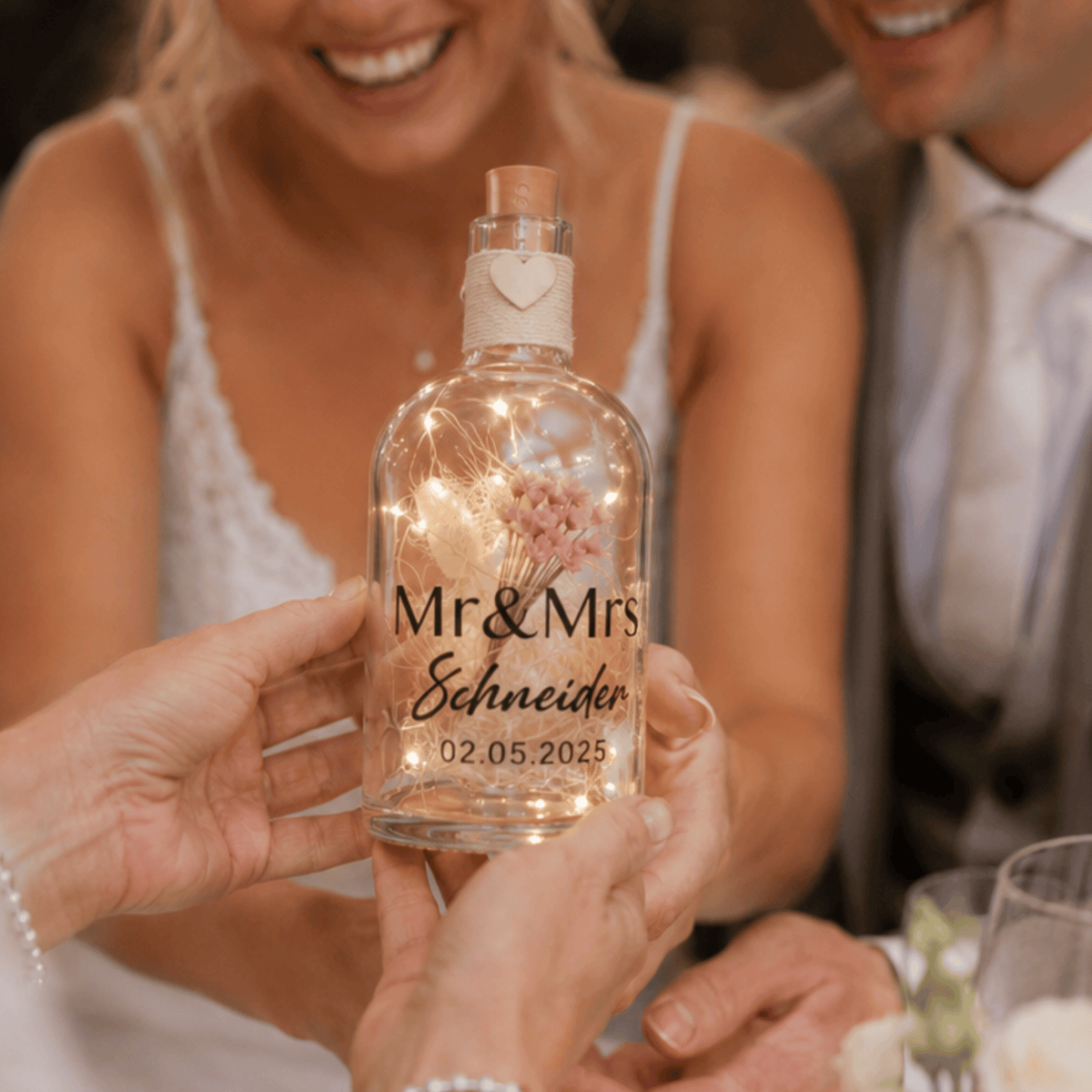 Personalisierte Flower Bottle als Geldgeschenk mit LED-Licht und Wunschtext