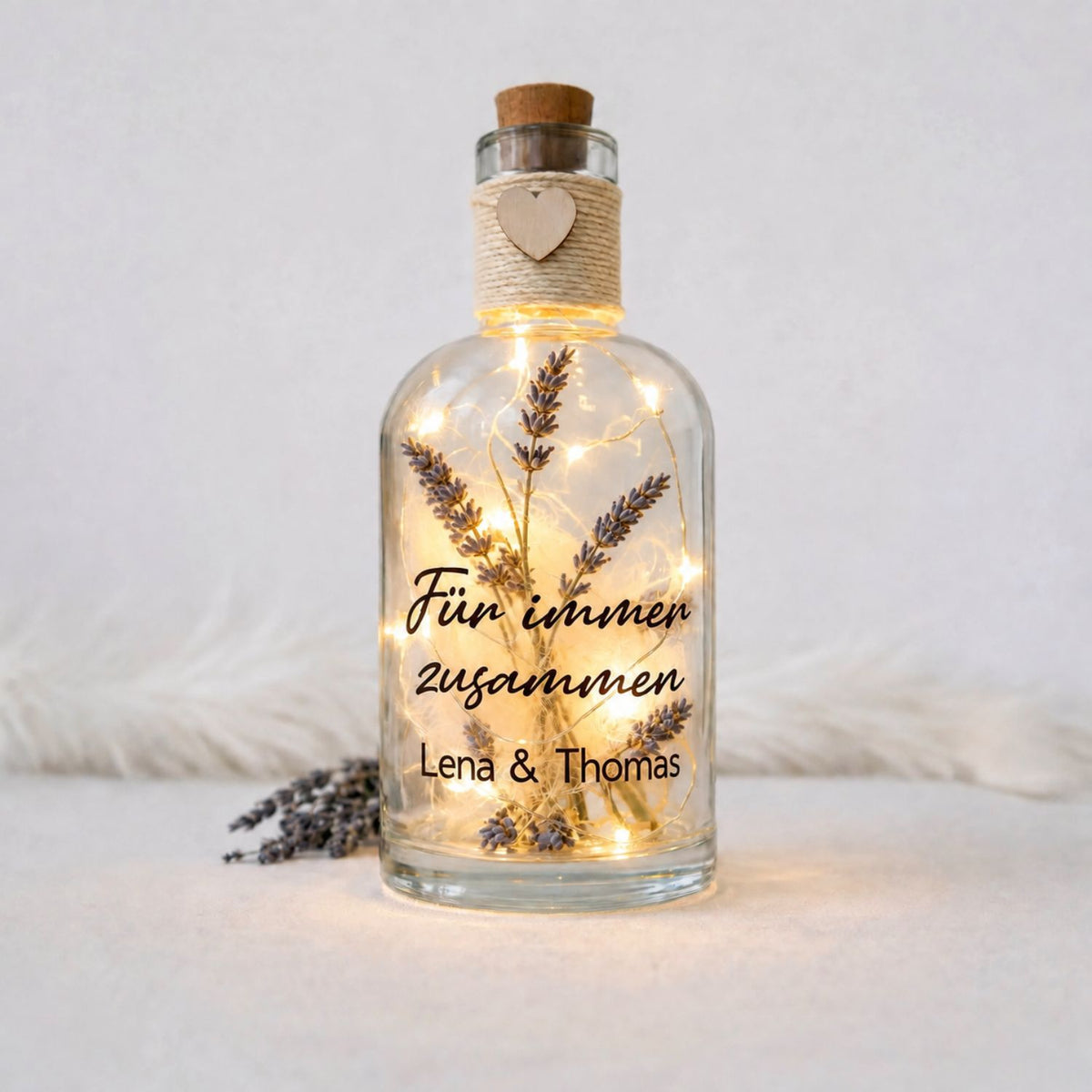 Personalisierte Flower Bottle mit LED-Licht und Wunschtext