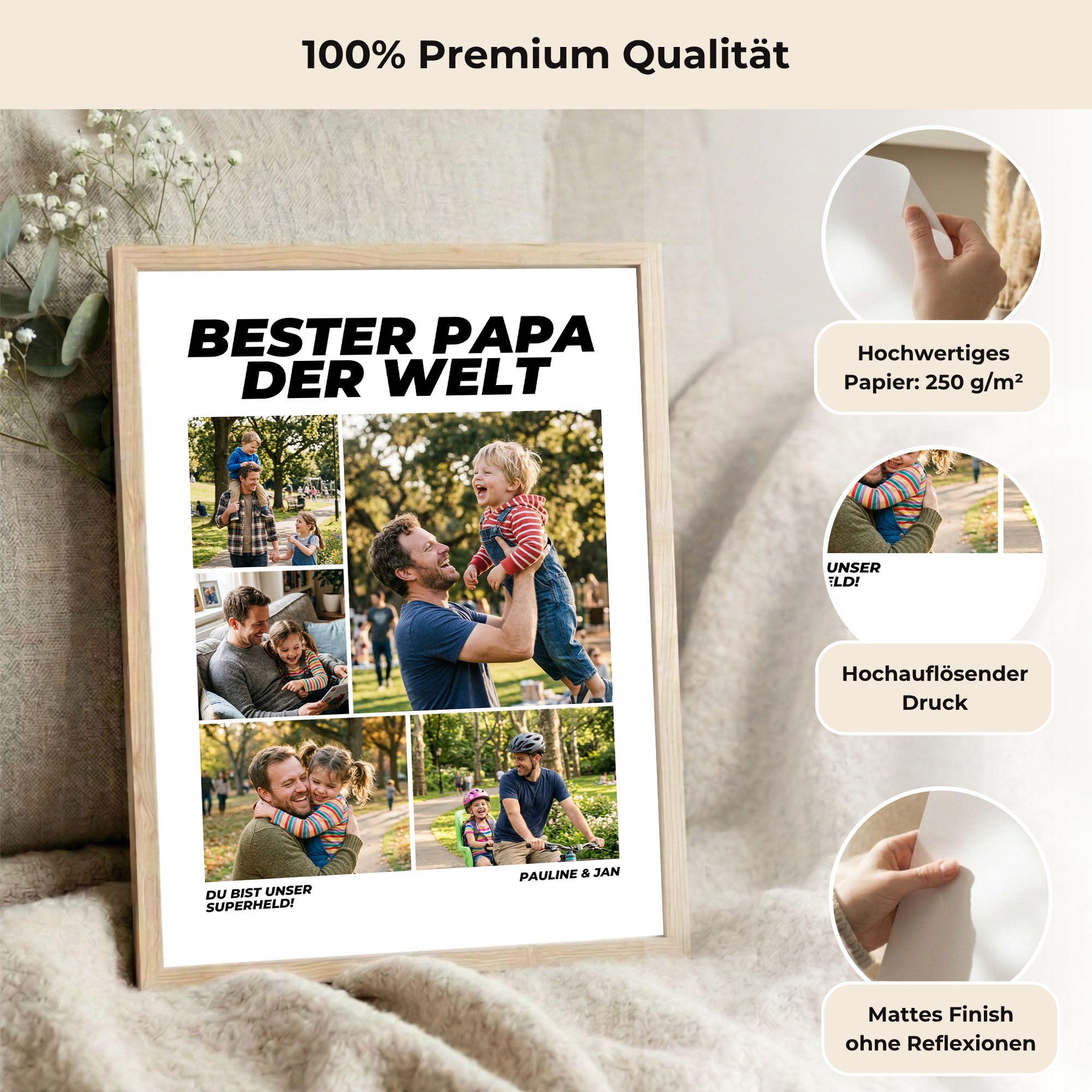 Poster "Bester Papa" mit Rahmen und gratis Schlüsselanhänger