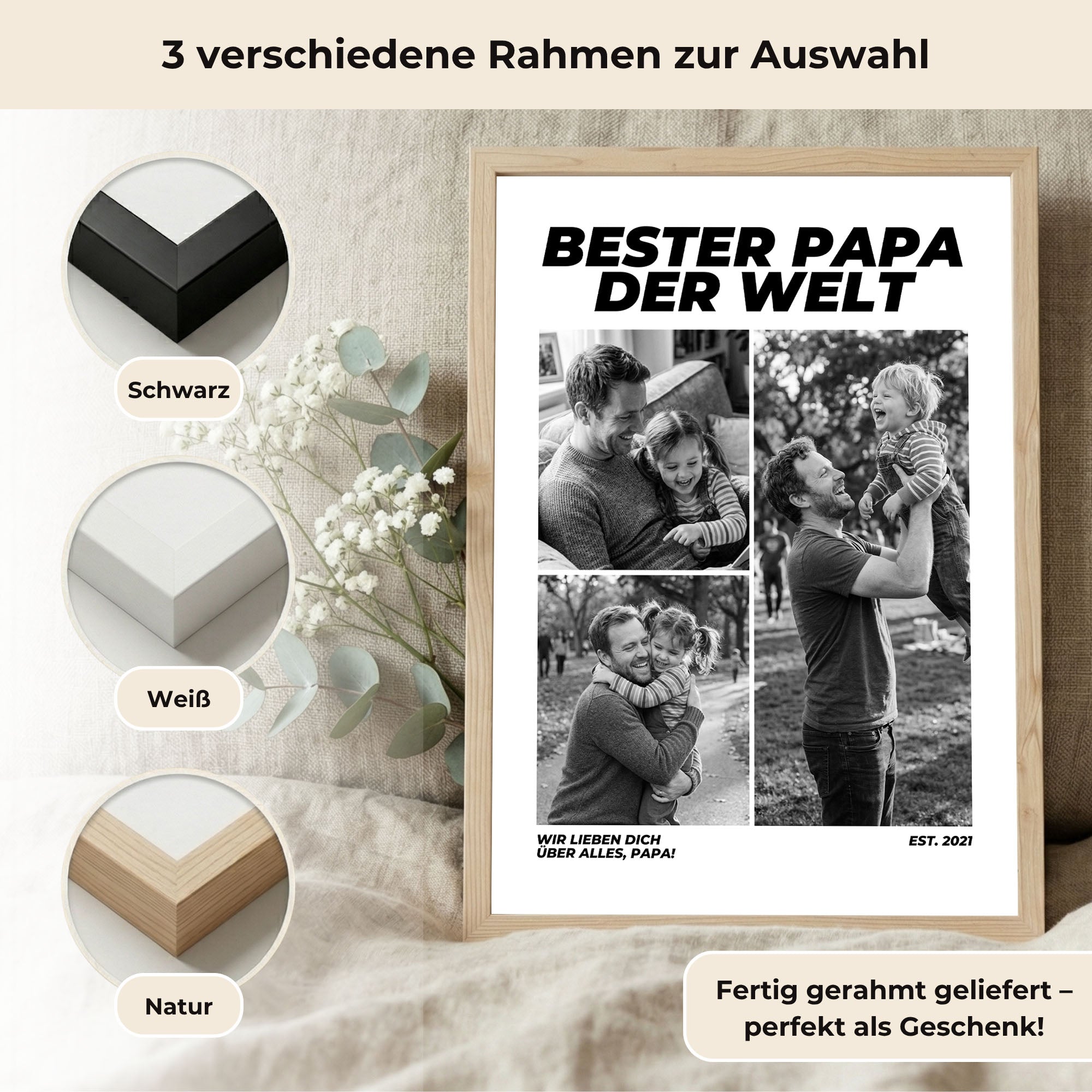 Poster "Bester Papa" mit Rahmen und gratis Schlüsselanhänger
