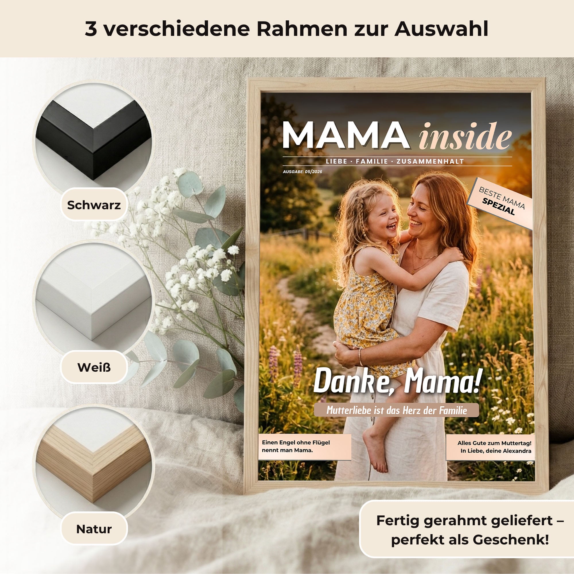 Poster "Mama Magazin" mit Rahmen und gratis Schlüsselanhänger
