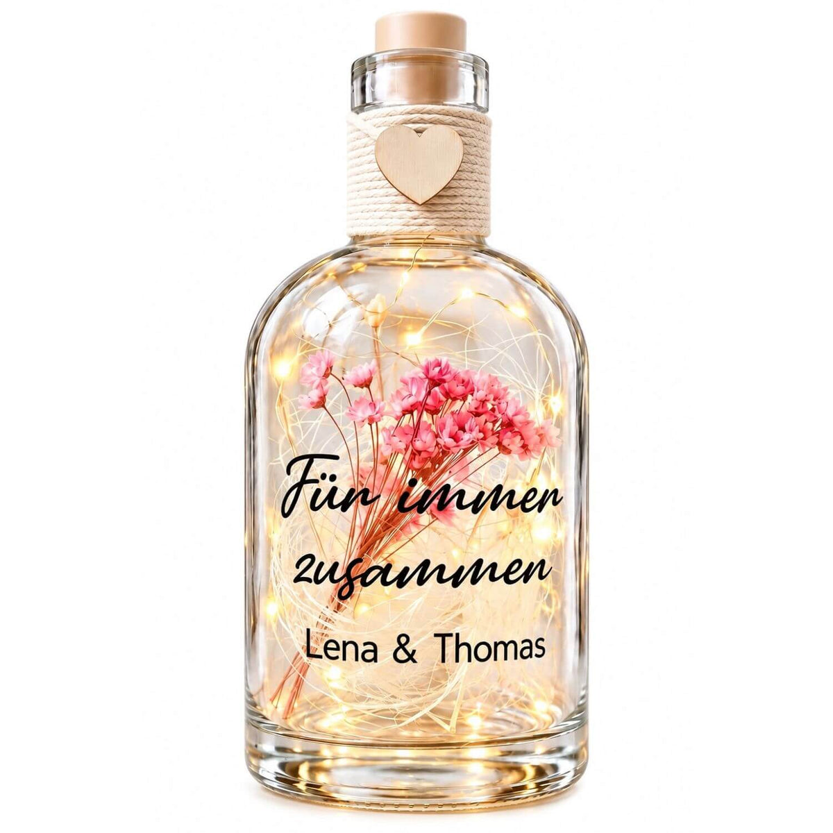 Personalisierte Flower Bottle mit LED-Licht und Wunschtext