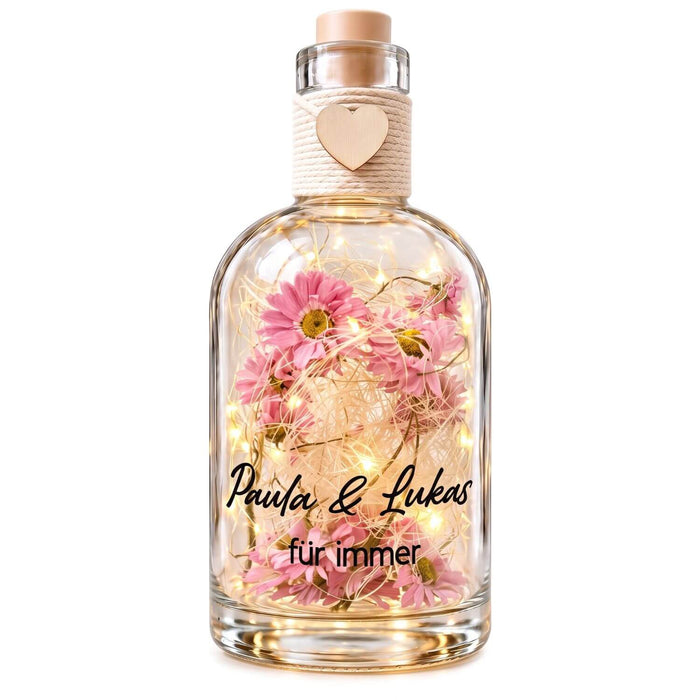 Personalisierte Flower Bottle mit LED-Licht und Wunschtext