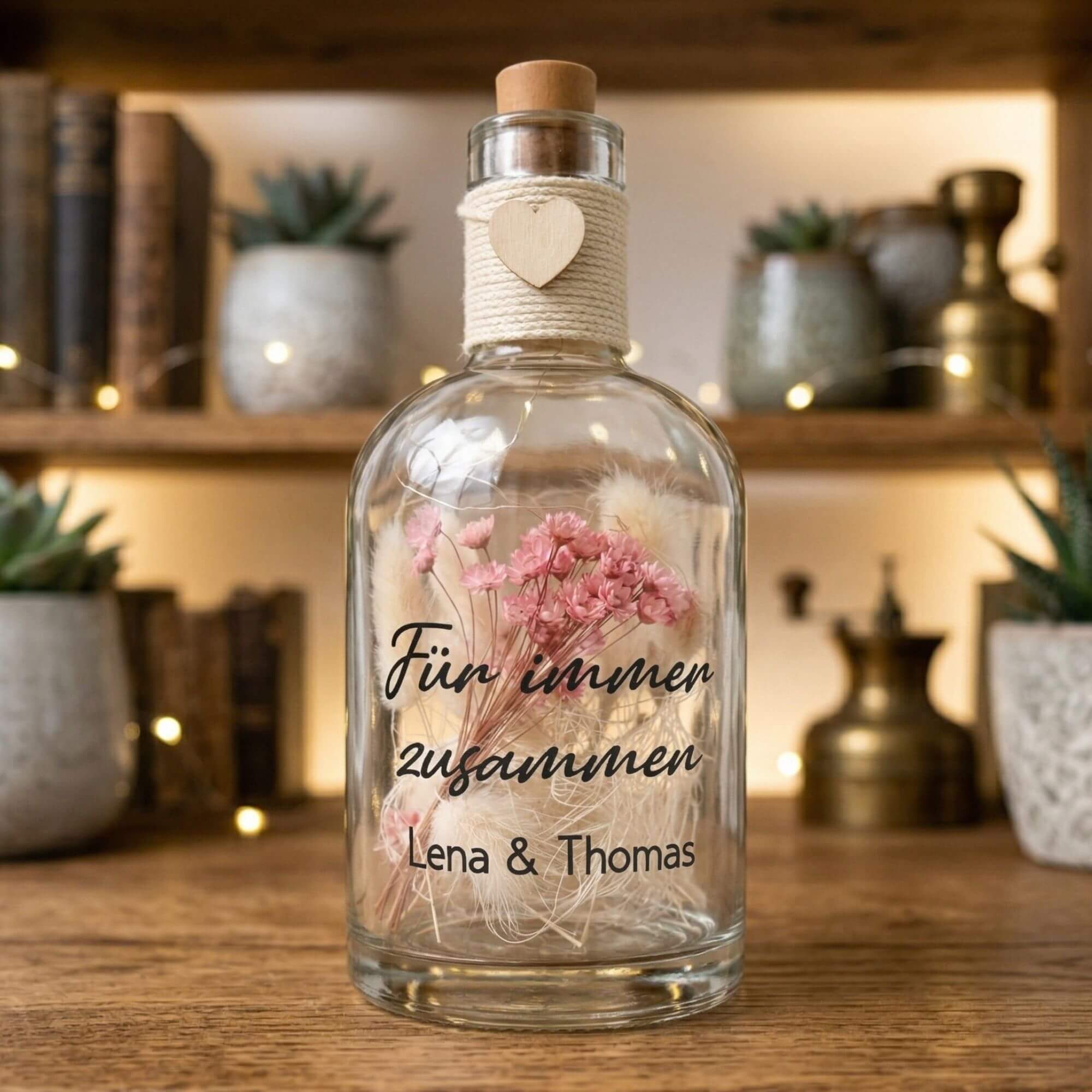 Personalisierte Flower Bottle mit LED-Licht und Wunschtext