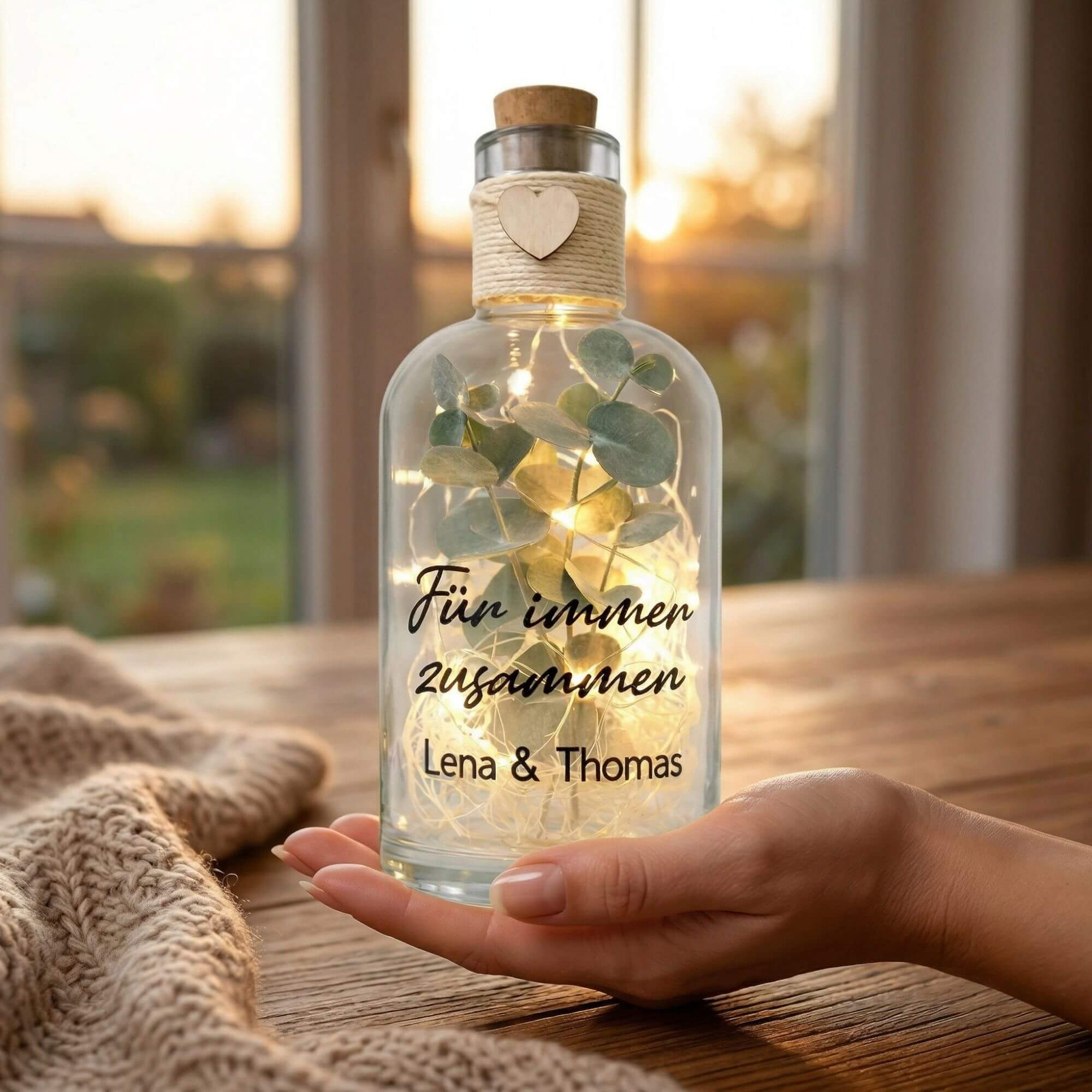 Personalisierte Flower Bottle mit LED-Licht und Wunschtext