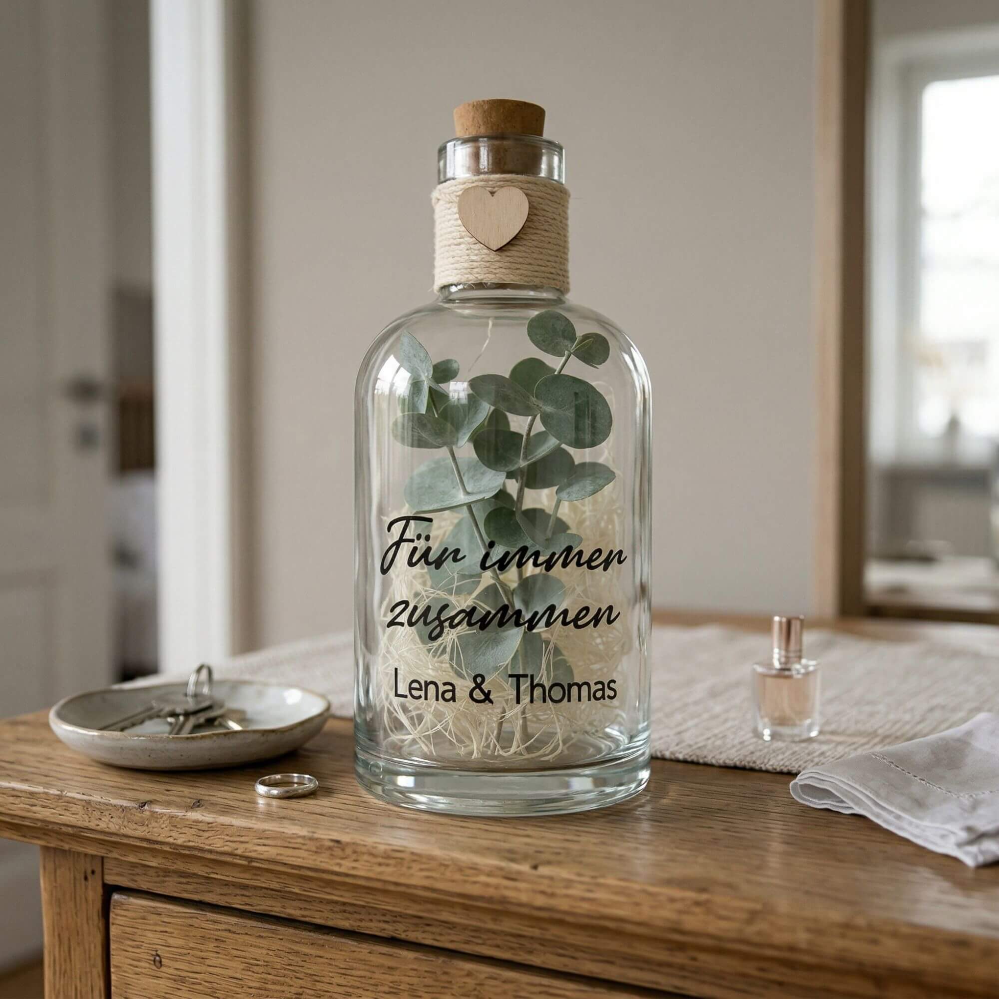 Personalisierte Flower Bottle mit LED-Licht und Wunschtext