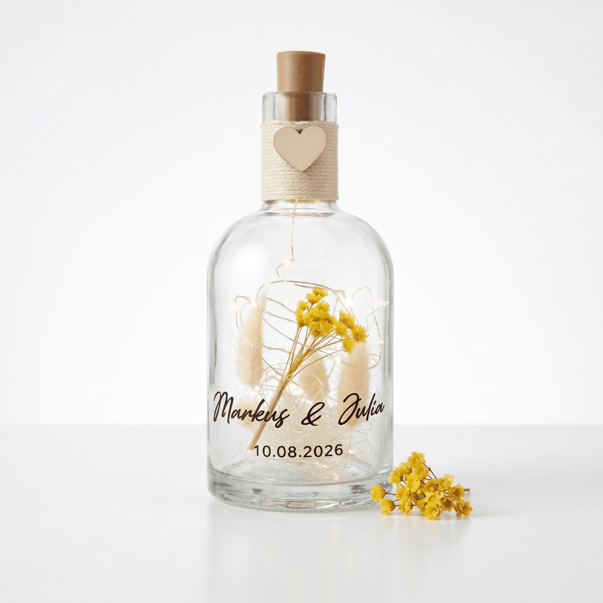 Personalisierte Flower Bottle als Geldgeschenk mit LED-Licht und Wunschtext
