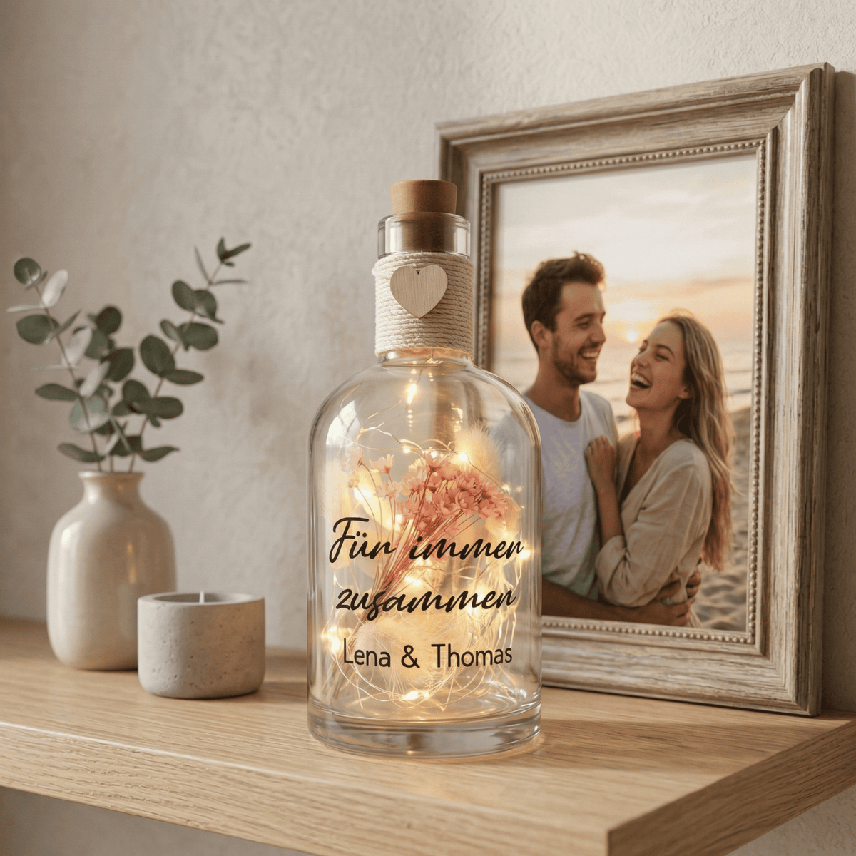Personalisierte Flower Bottle als Geldgeschenk mit LED-Licht und Wunschtext