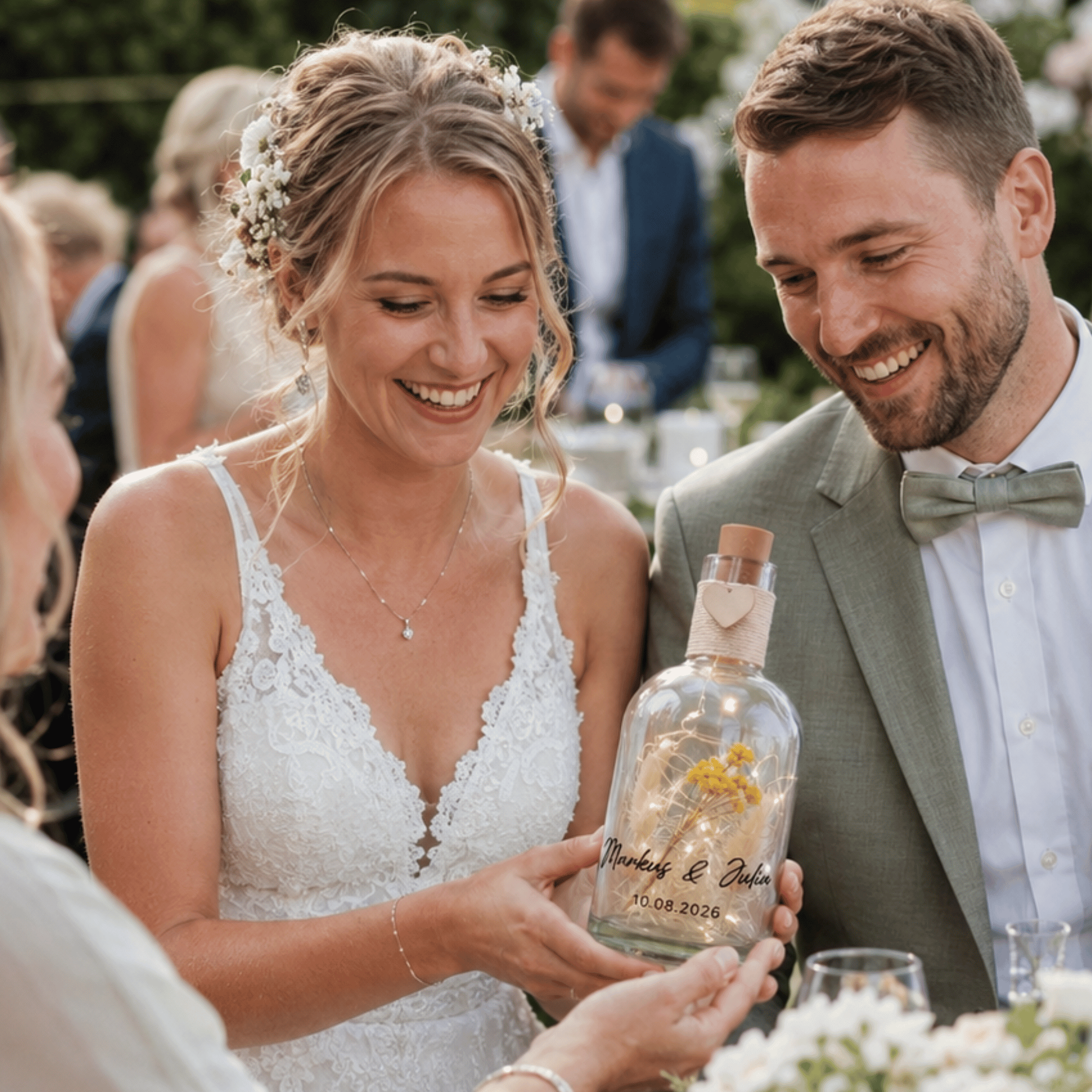 Personalisierte Flower Bottle als Geldgeschenk mit LED-Licht und Wunschtext