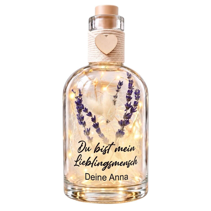 Personalisierte Flower Bottle mit LED-Licht und Wunschtext