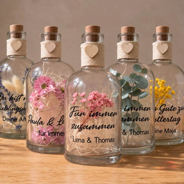Personalisierte Flower Bottle mit LED-Licht und Wunschtext