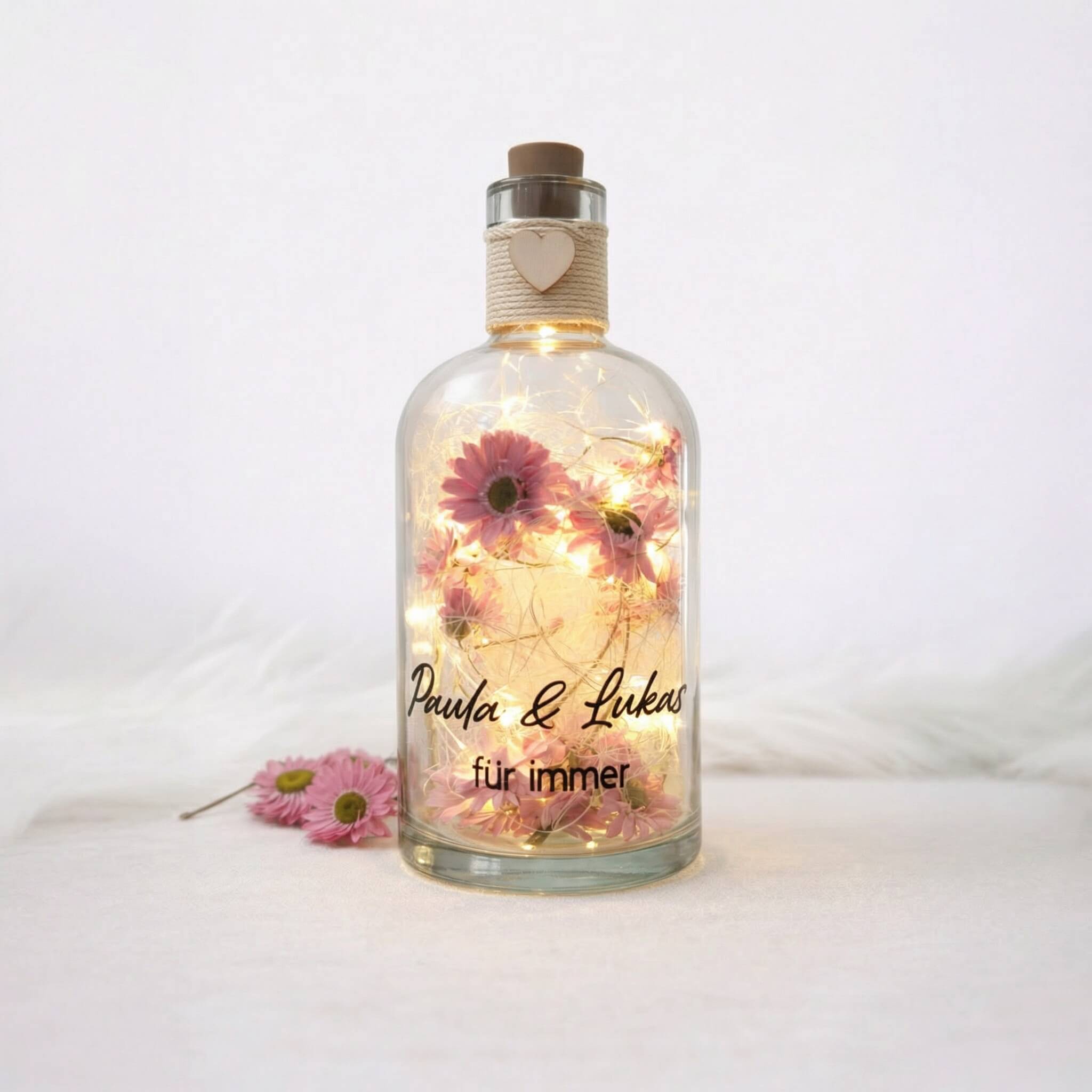 Personalisierte Flower Bottle mit LED-Licht und Wunschtext