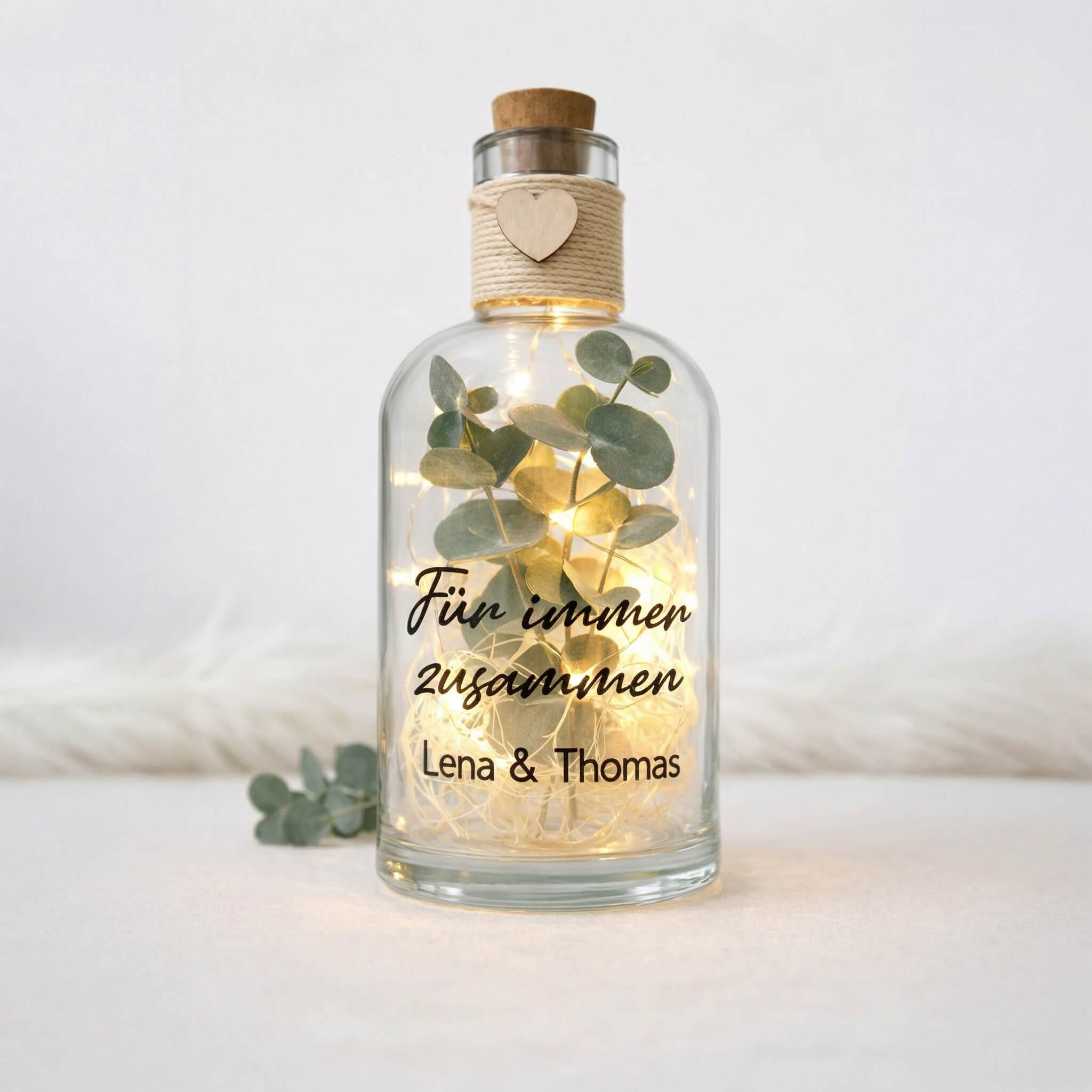 Personalisierte Flower Bottle mit LED-Licht und Wunschtext