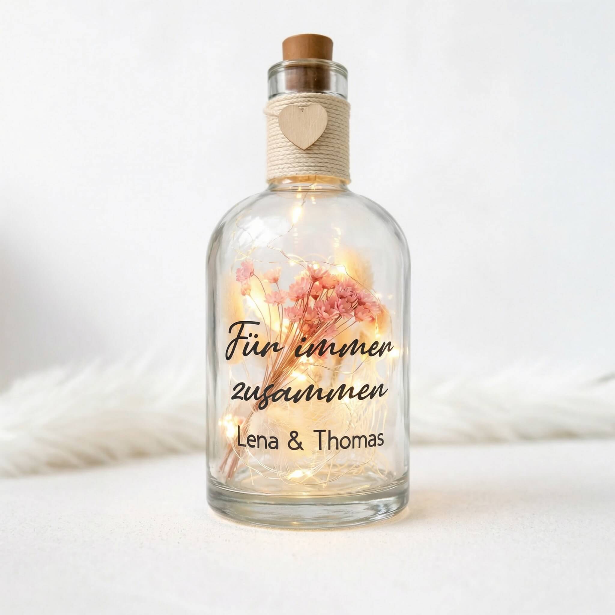 Personalisierte Flower Bottle mit LED-Licht und Wunschtext