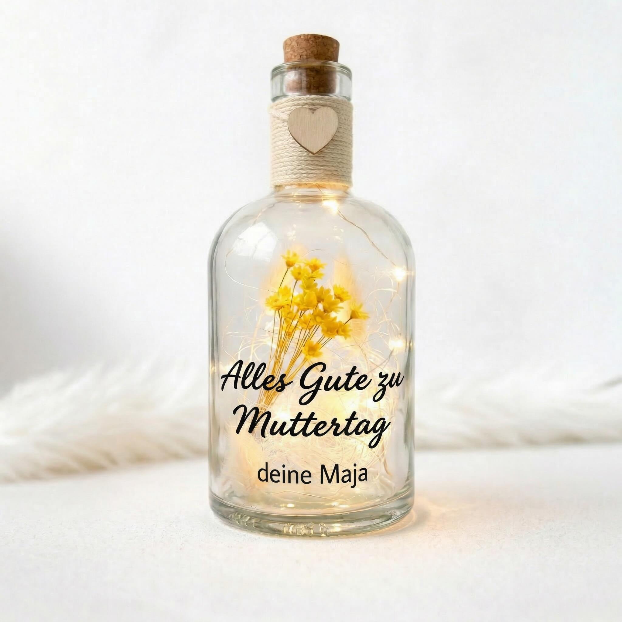 Personalisierte Flower Bottle mit LED-Licht und Wunschtext